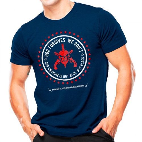 Camiseta Militar Estampada Bope Forgives Azul - Atack