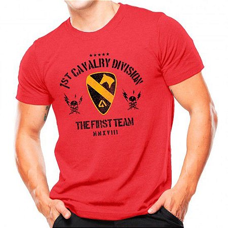 Camiseta Militar Estampada Cavalaria Dos Eua Vermelha - Atack