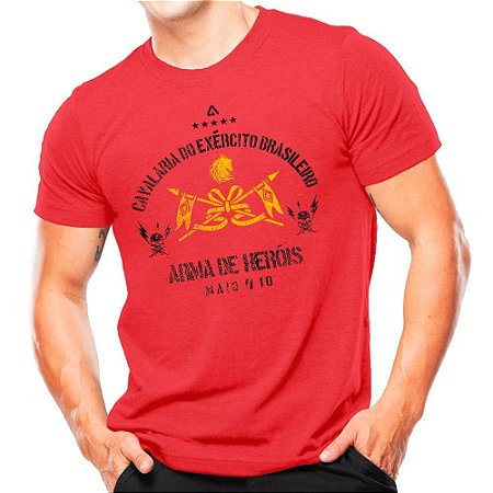 Camiseta Militar Estampada Cavalaria Do Exército Brasileiro Vermelha - Atack