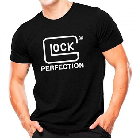 Camiseta Militar Estampada Glock Perfection Preta Estampa Branca - Atack