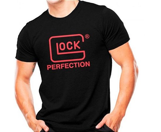 Camiseta Militar Estampada Glock Perfection Preta Estampa Vermelha - Atack