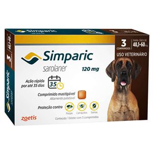 Antipulgas, Carrapatos e Sarnas Simparic 120mg Cães de 40,1 a 60kg - 3 Comprimidos