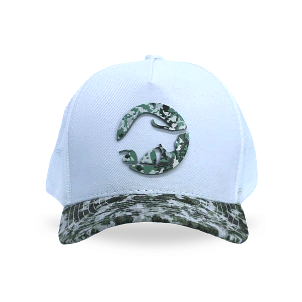 Boné Trucker Camuflagem — Branco