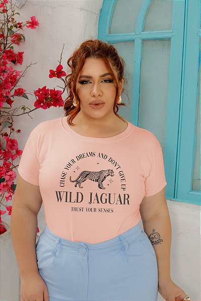 T-SHIRT PLUS SIZE WILD JAGUAR DTF AMARELO BEBÊ XG - Dallas T-shirts