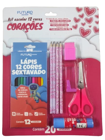 Kit Escolar Corações 20 Unid. Futuro Fe092237