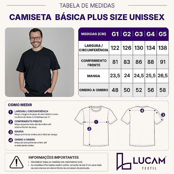 Camiseta Plus Size Algodão G1, G2 e G3 Adulto Unissex Branca