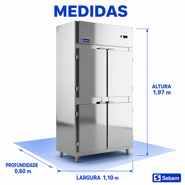 Medidas: 1,10 m largura x 0,60 m profundidade x 1,97 m altura