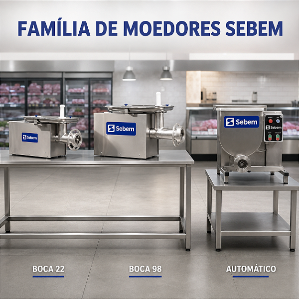 Família de moedores Sebem: boca 22, boca 98 e automático com homogeneizador