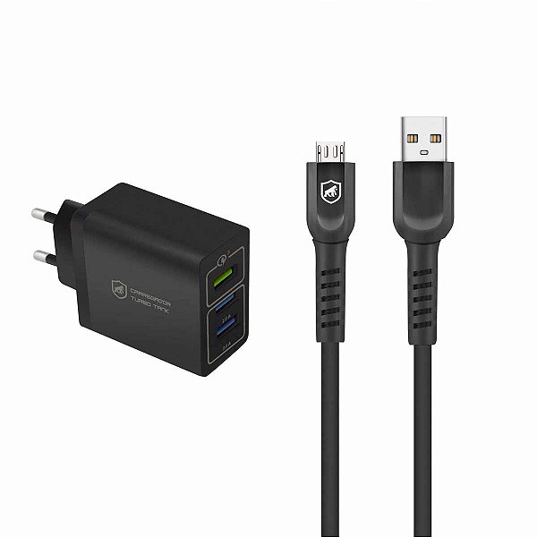 Kit Carregador Turbo Triplo e Cabo Dual Shock Micro USB V8 - Gshield