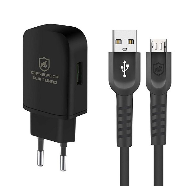 Kit Carregador Turbo Slim com Cabo Dual Shock Micro USB V8 - Original - Gshield