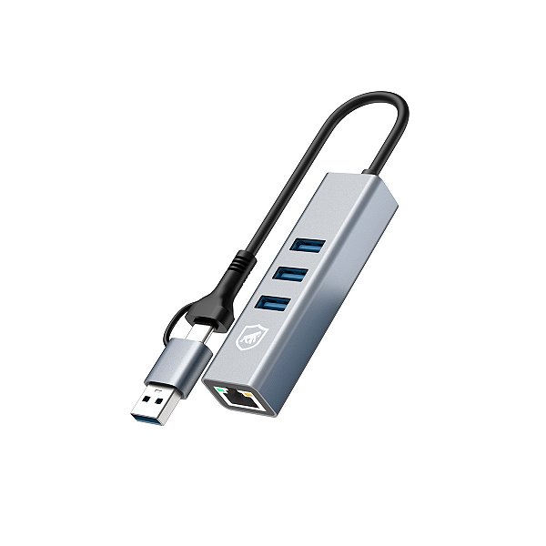 Hub USB-C Multiportas com Adaptador USB-A, Conector Ethernet LAN + 3 Portas USB 3.0 de até 5 Gbps, Liga de Alumínio Portátil para Periféricos, Tablet, Computador e Notebook - Gshield