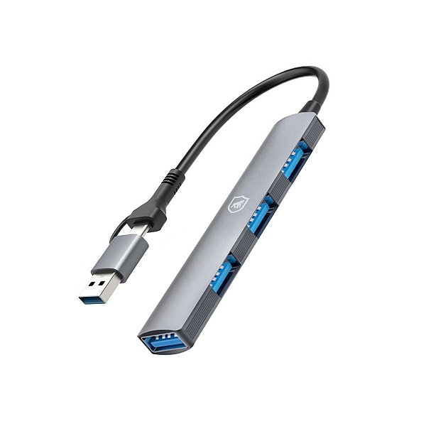 Adaptador Dock Station 4 em 1 com Entrada USB-C (Tipo c) e Adaptador USB-A, Expansor Multiportas com 1 USB 3.0 e 3 USB 2.0 para Computador, Notebook, Periféricos
