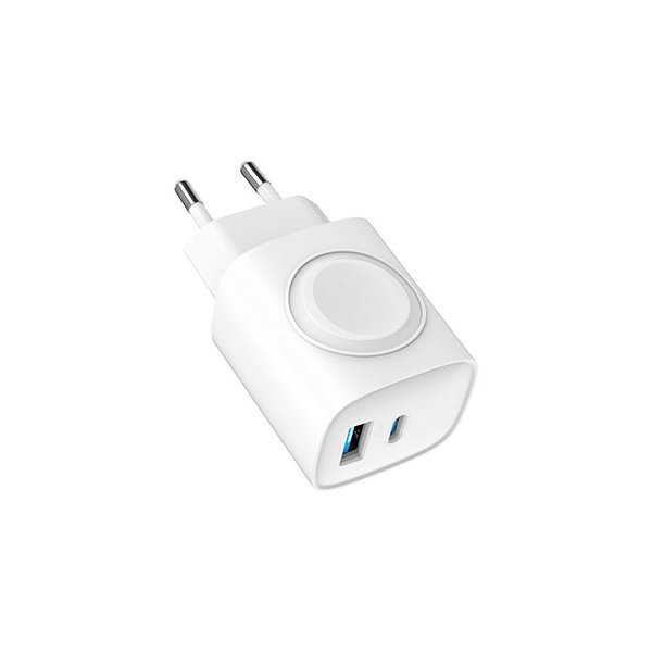 Carregador de Parede Universal Survivor 2 em 1 Power Delivery 23W Tipo C Ultra Rápido + USB A e Base de Carregamento Magnética Sem Fio para Apple Watch - Gshield
