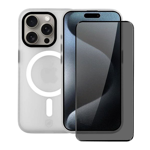 Kit Capa Magsafe Pro Transaprente e Pelicula Defender Pro Privacidade para iPhone 15 Pro - Gshield