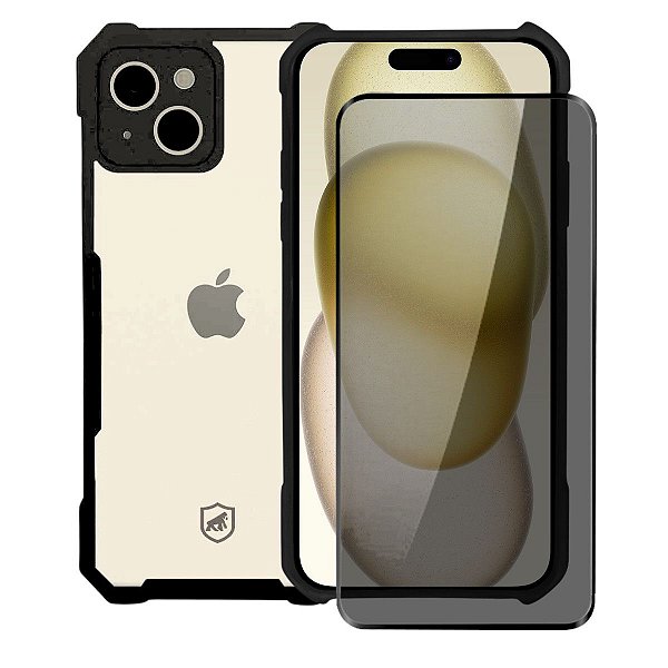Kit Capa Dual Shock X e Pelicula Defender Pro Privacidade para iPhone 15 - Gshield