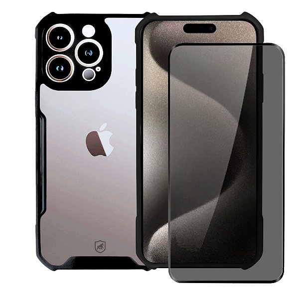 Kit Capa Dual Shock X e Pelicula Defender Pro Privacidade para iPhone 15 Pro - Gshield