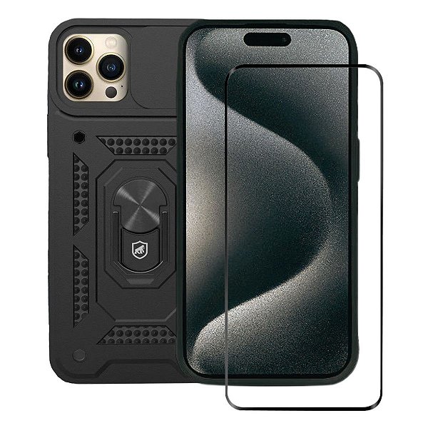 Kit Capa Dinamic Cam Protection e Pelicula Ultra Glass Preta para iPhone 15 Pro Max - Gshield