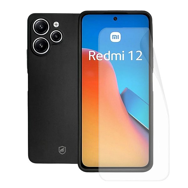 Kit Capa Silicon Veloz e Película Hydrogel HD para Xiaomi Redmi 12 - Gshield