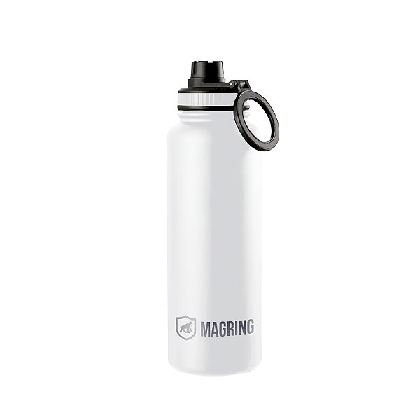 Garrafa Térmica com Suporte MagSafe, Aço Inoxidável, Bebidas Geladas por 24h e Quentes por 12h, Ideal para Treinos e Uso Diário - 950ml - Branca - MagRing - Gshie