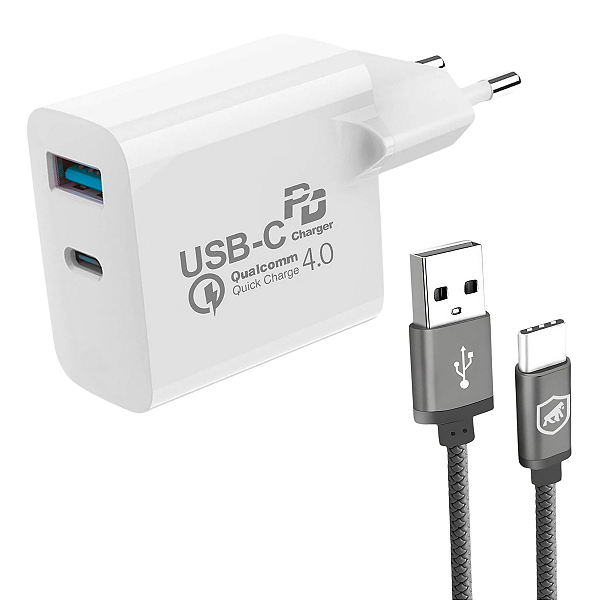 Cabo Symetric - USB-A / Tipo C - 1,5M + Carregador de Parede Turbo Delivery QC 4.0 33W - Gshield