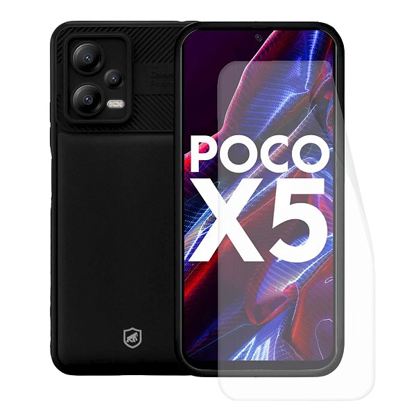 Kit Capa Symetric Preta e Película Hydrogel HD para Xiaomi Poco X5 - Gshield