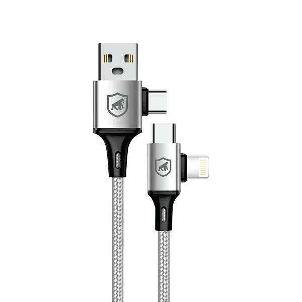Cabo 4 em 1 - Carregamento Rápido 65W - USB-A, Tipo-C e Lightning, Branco - 1M - Discovery - Gshield