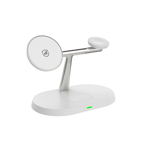 Carregador Wireless 3 em 1 MagSafe - para Smartphone, Apple Watch e Fones de Ouvido - Branco, USB-C, 15W - Dock Station - Gshield