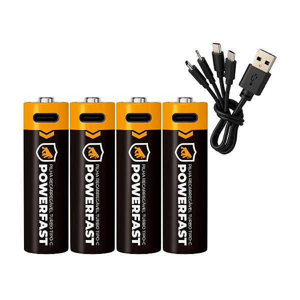 Pilha Recarregável AA Turbo PowerFast - 4 Unidades - Alta Capacidade, Até 1200 Recargas, Ideal para Controles e Eletrônicos - Gshield