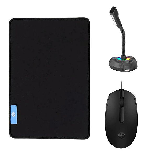 Kit Mouse Pad Speed Gamer + Mouse Óptico com Fio + Microfone - HP