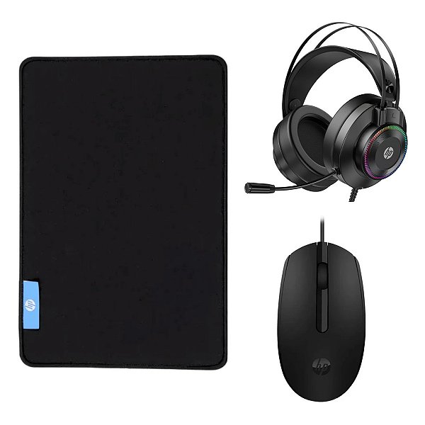 Kit Mouse Pad Speed Gamer + Mouse Óptico com Fio + Headset 7.1 - HP