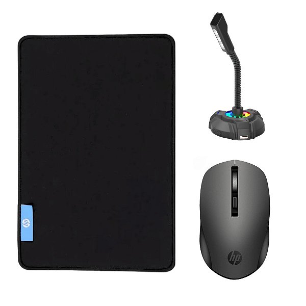 Kit Mouse Pad Speed Gamer + Mouse Wireless USB Optical + Microfone - HP