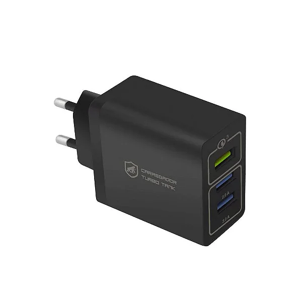 REEMBALADO - Carregador Turbo Triplo USB-A até 18W - Preto - Gshield