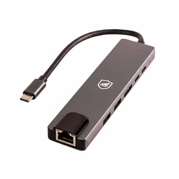 Adaptador Hub USB-C 6 em 1 com RJ45 Gigabit, HDMI 4K e PD 100W para Notebook - Hybrid - Gshield