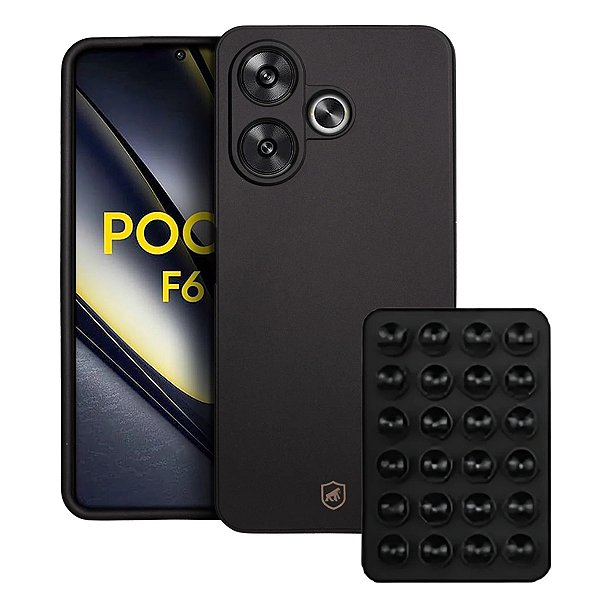 Kit Capa Silicon Veloz para Xiaomi Poco F6 5G + Ventosa - Preta - Gshield