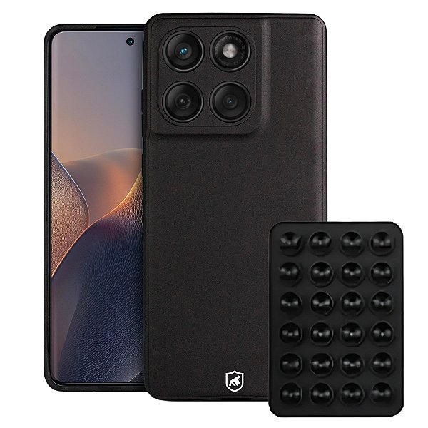 Kit Capa Silicon Veloz para Motorola Moto Edge 60 + Ventosa - Preta - Gshield