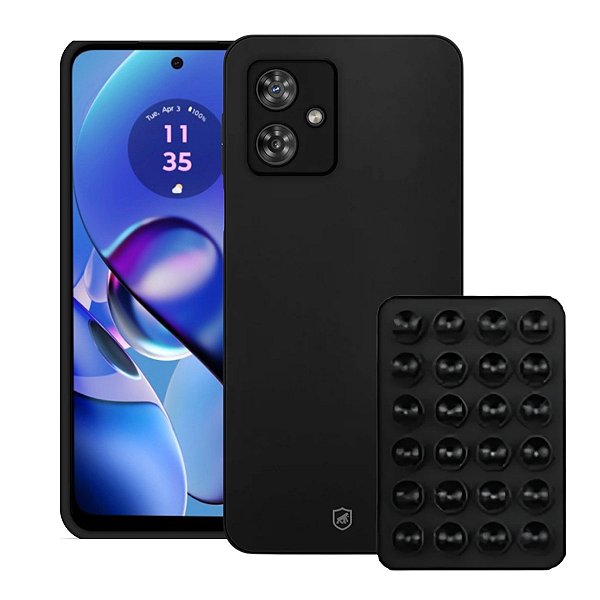 Kit Capa Silicon Veloz para Motorola Moto G64 5G + Ventosa - Preta - Gshield