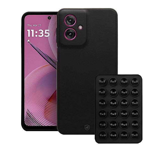 Kit Capa Silicon Veloz para  Motorola Moto G55 +  Ventosa - Preta - Gshield