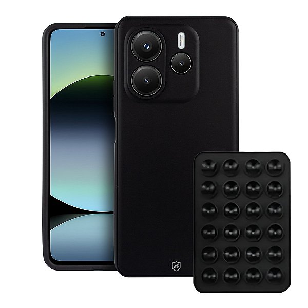 Kit Capa Silicon Veloz para Xiaomi Redmi Note 14 5G + Ventosa - Preta - Gshield