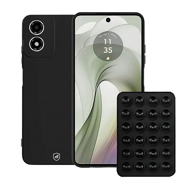Kit Capa Silicon Veloz para  Motorola Moto E14 +  Ventosa -Preta Gshield