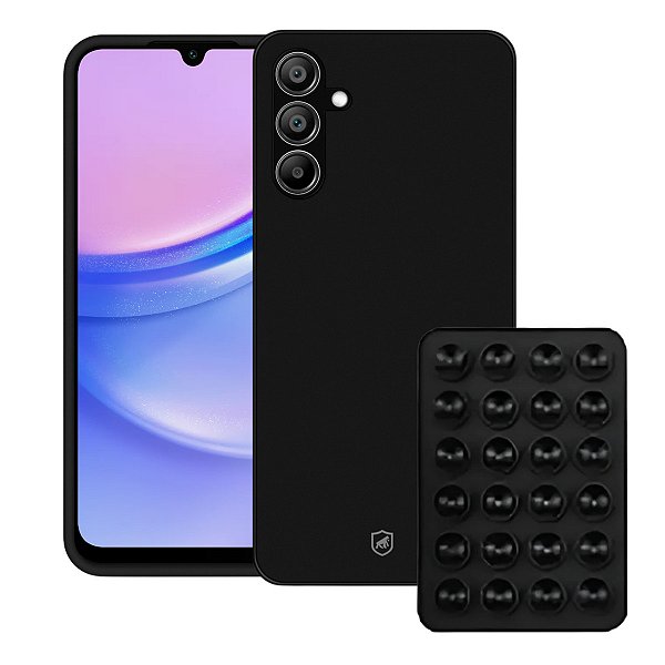 Kit Capa Silicon Veloz para Samsung Galaxy A15 +  Ventosa - Preta - Gshield