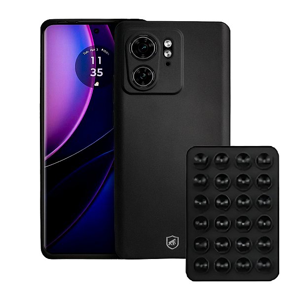 Kit Capa Silicon Veloz para Motorola Moto Edge 40 + Ventosa - Preta - Gshield