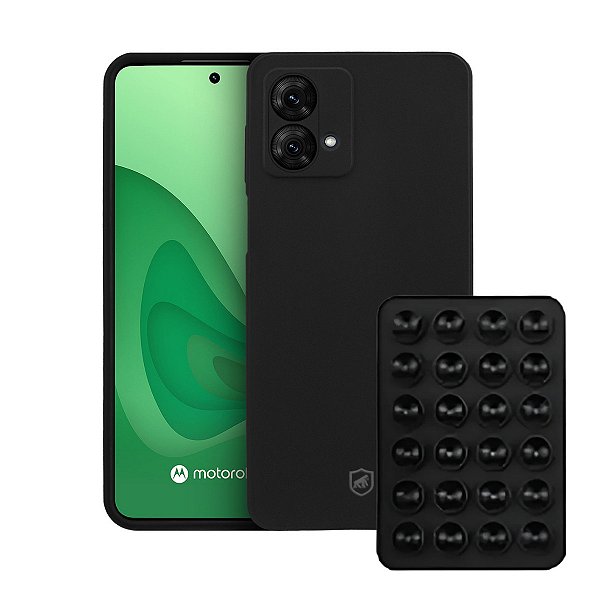 Kit Capa Silicon Veloz para Motorola Moto G84 5G + Ventosa - Preta - Gshield