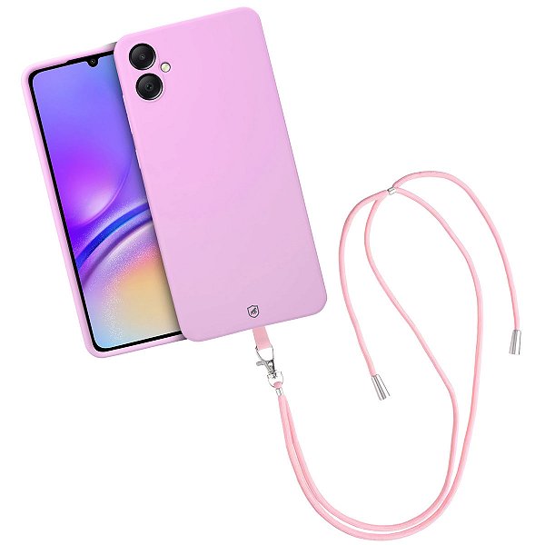 Kit Capa Silicon Veloz para Samsung Galaxy A05 +  Cordão Phone Strap Flex - Rosa - Gshield