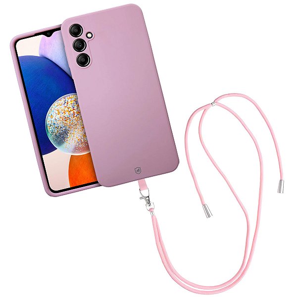 Kit Capa Silicon Veloz para  Samsung Galaxy A14 +  Cordão Phone Strap Flex - Rosa - Gshield