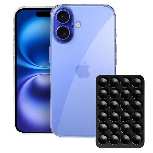 Kit Capa Crystal Slim para Iphone 16 + Ventosa - Preta - Gshield