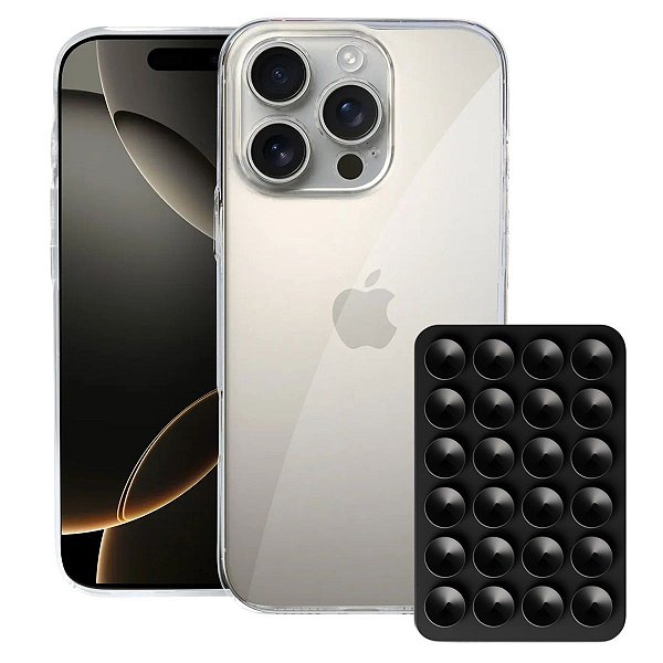 Kit Capa Crystal Slim para Iphone 16 Pro +  Ventosa - Preta - Gshield