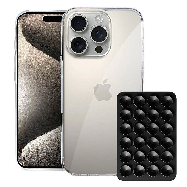 Kit Capa Crystal Slim para Iphone 15 Pro + Ventosa - Preta - Gshield