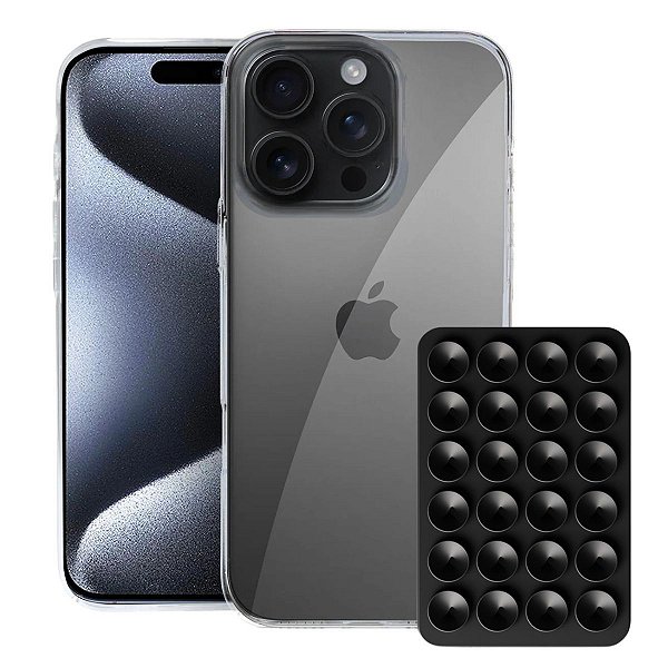 Kit Capa Crystal Slim para Iphone 15 Pro Max + Ventosa - Preta - Gshield