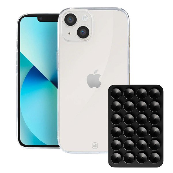 Kit Capa Crystal Slim para Iphone 13 + Ventosa - Preta - Gshield
