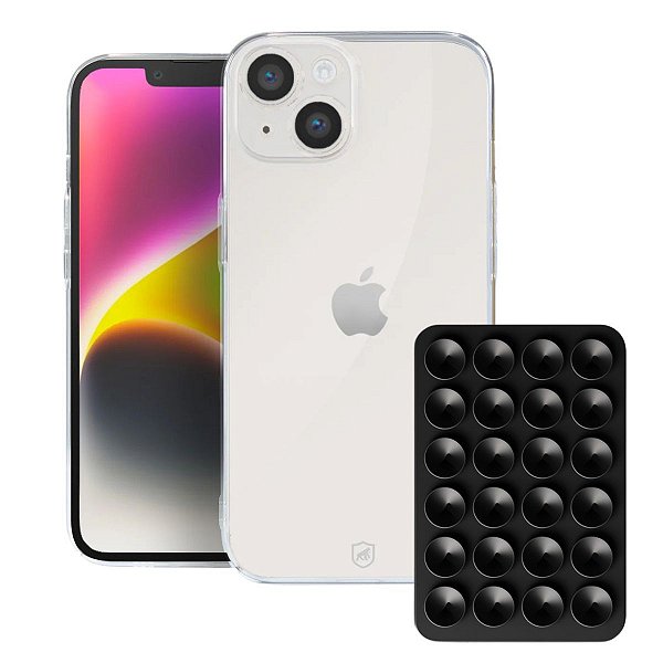 Kit Capa Crystal Slim para Iphone 14 + Ventosa - Preta - Gshield